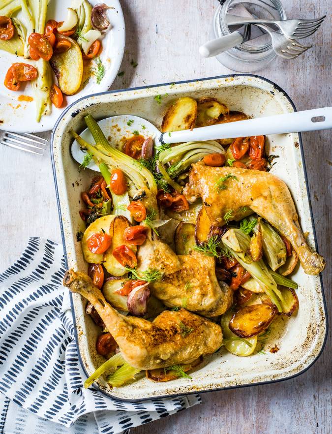 Italian chicken, fennel and garlic traybake recipe | Sainsbury's Magazine