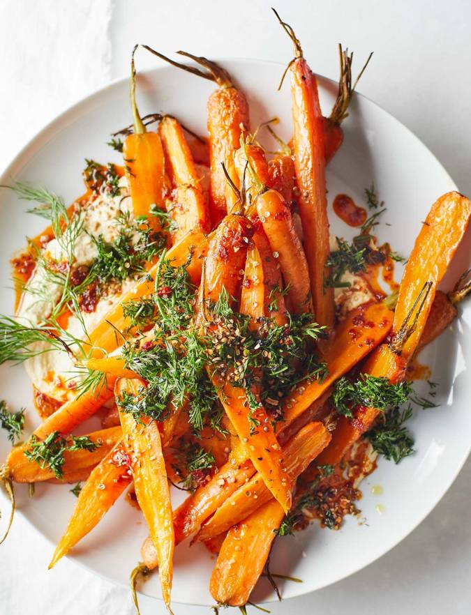 Recipe: Roast carrot and houmous salad with harissa