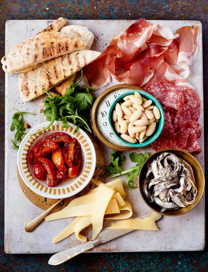 Recipe: Deli-style antipasti platter with speedy homemade garlic flatbreads