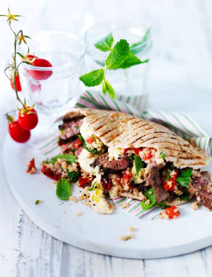 Recipe: Griddled lamb, mint and tomato couscous wraps