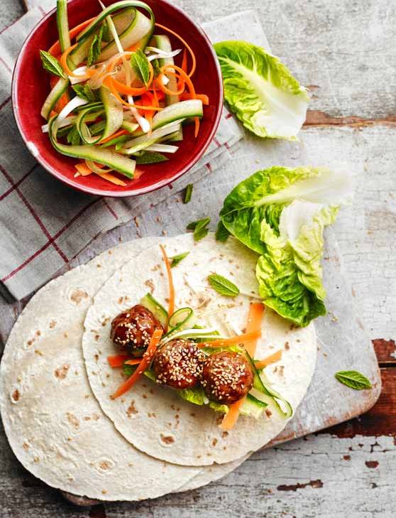 Recipe: Sticky hoisin turkey meatball wraps
