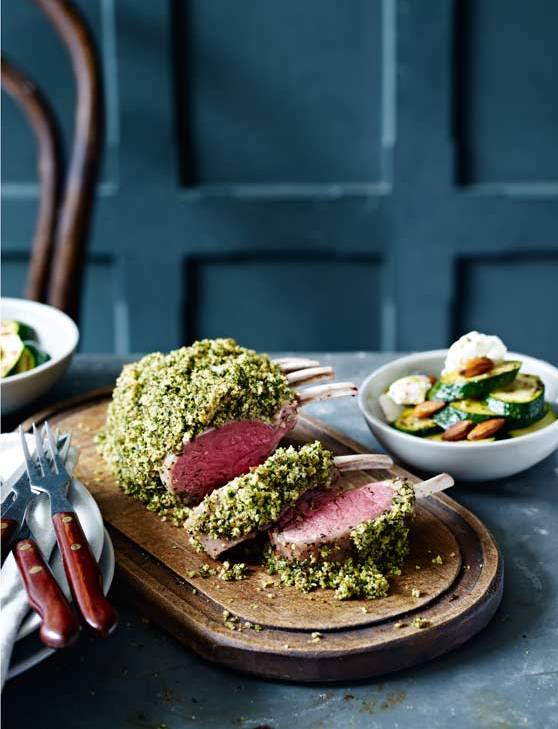 Recipe: Herby rack of lamb with lemon ricotta courgettes
