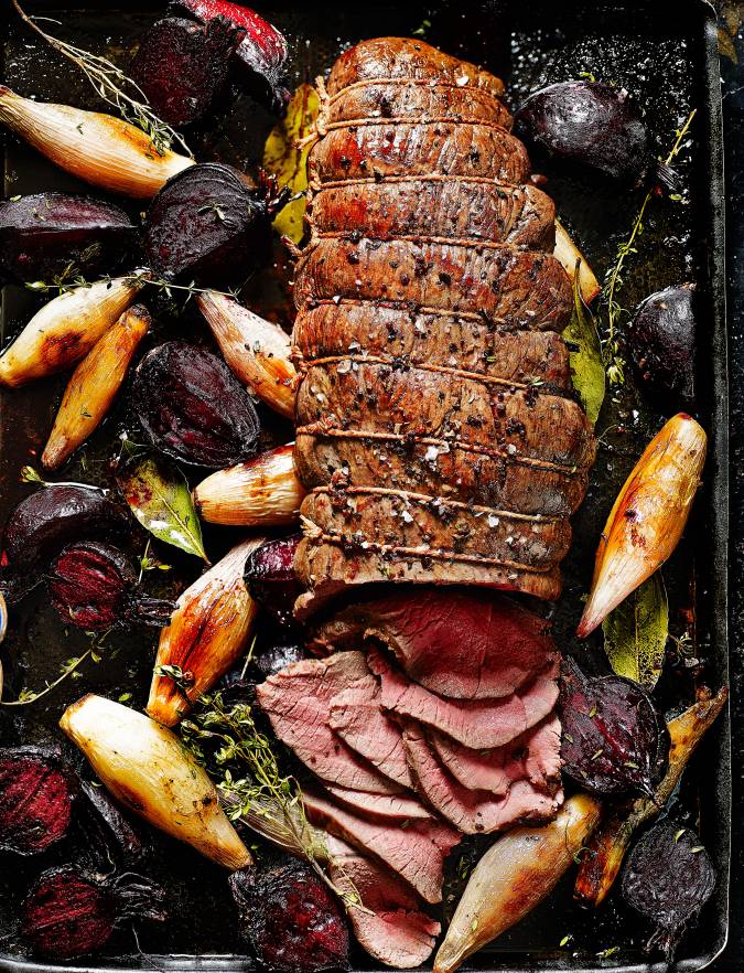 Recipe: Roast venison haunch with beetroot, shallots and horseradish