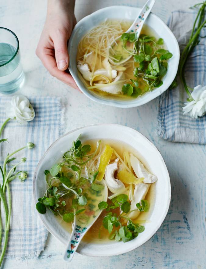 Recipe: Fragrant lemon chicken noodle broth