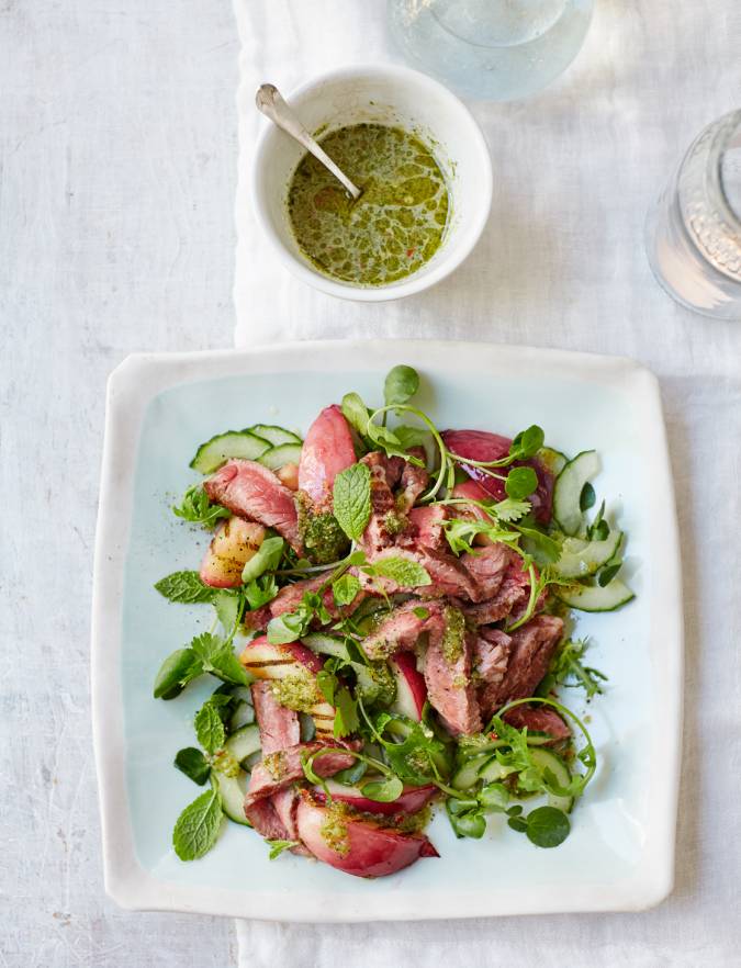 Recipe: Warm beef, nectarine and rocket salad with Thai dressing