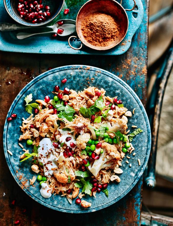 Recipe: Spiced cauliflower, pea and cashew pilaf