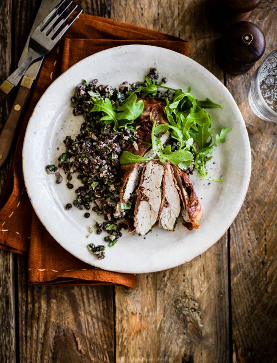 Recipe: Parma ham-wrapped chicken with creamy lentils