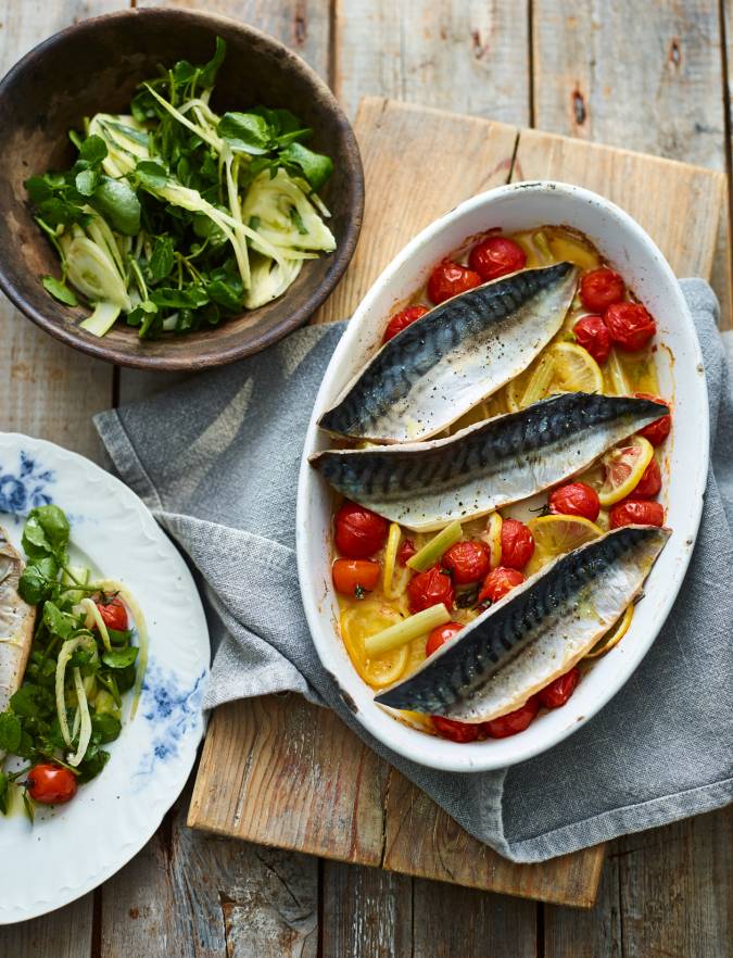 Recipe: Pernod-baked mackerel with fennel and watercress