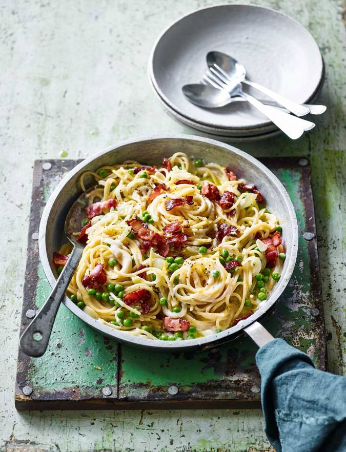 Recipe: One-pot pasta with bacon and peas