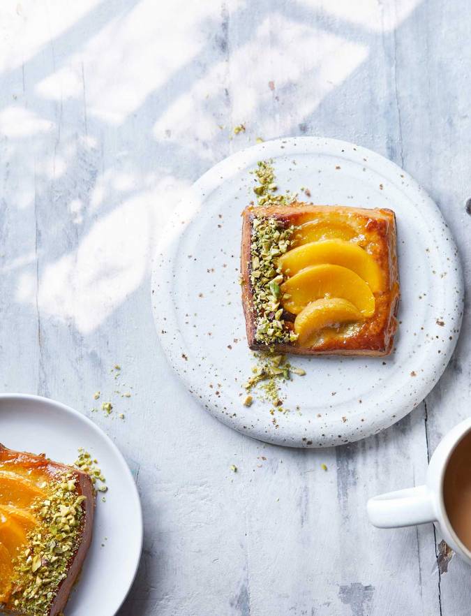 Recipe: Peach, pistachio and honey Danish pastries