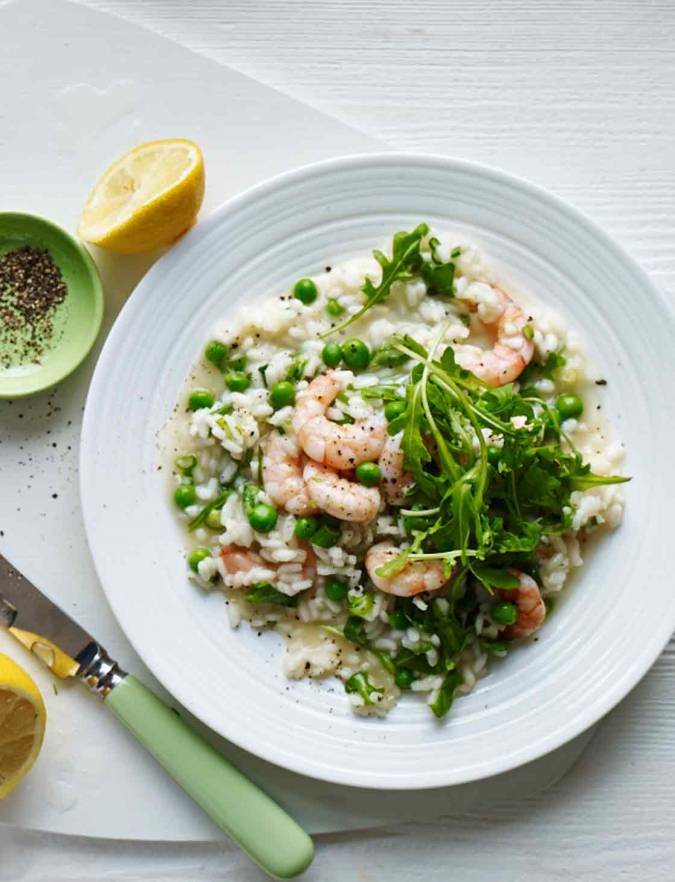 Recipe: Oven-baked prawn, pea and rocket risotto