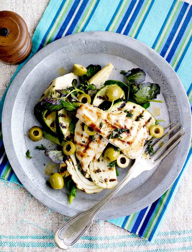 Recipe: Griddled chicken with warm courgette and fennel salad