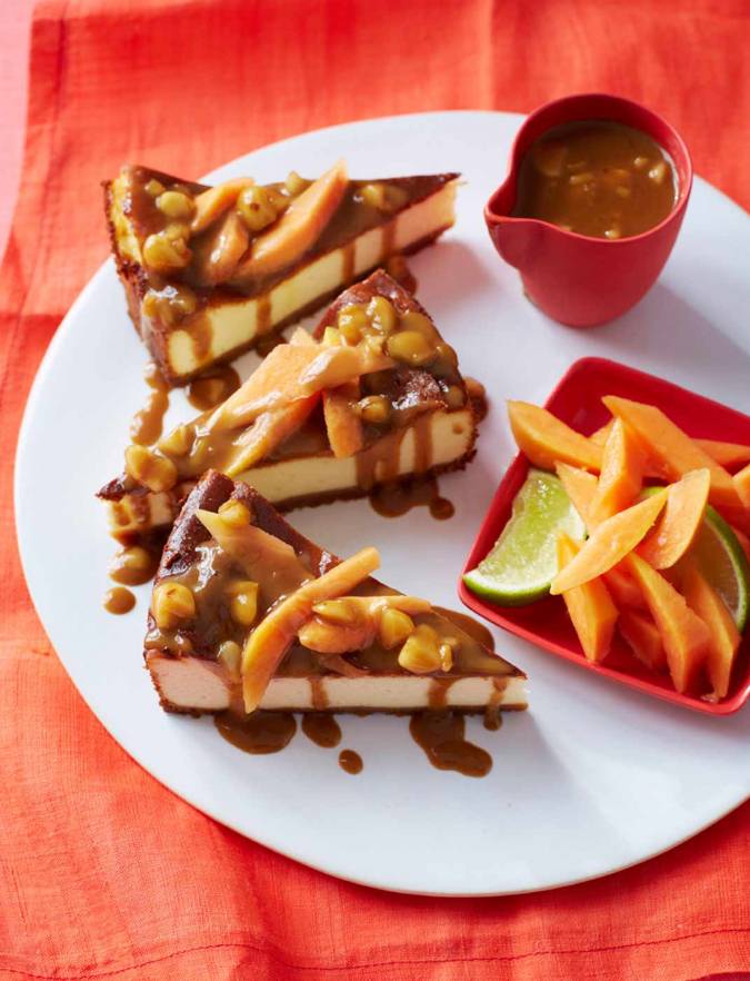 Recipe: Coconut cheesecake with papaya and macadamia sauce