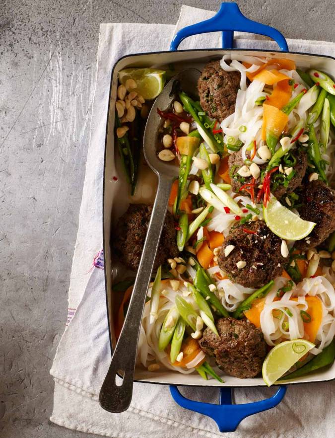 Recipe: Massaman beef patties with noodles, lime and peanuts
