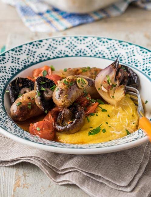 Recipe: Creamy polenta with roasted Italian sausages
