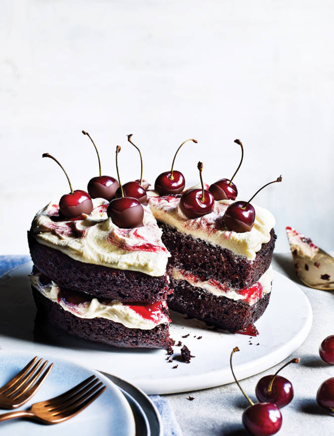 Vegan chocolate and cherry layer cake with vanilla Vegan chocolate and cherry layer cake with vanilla