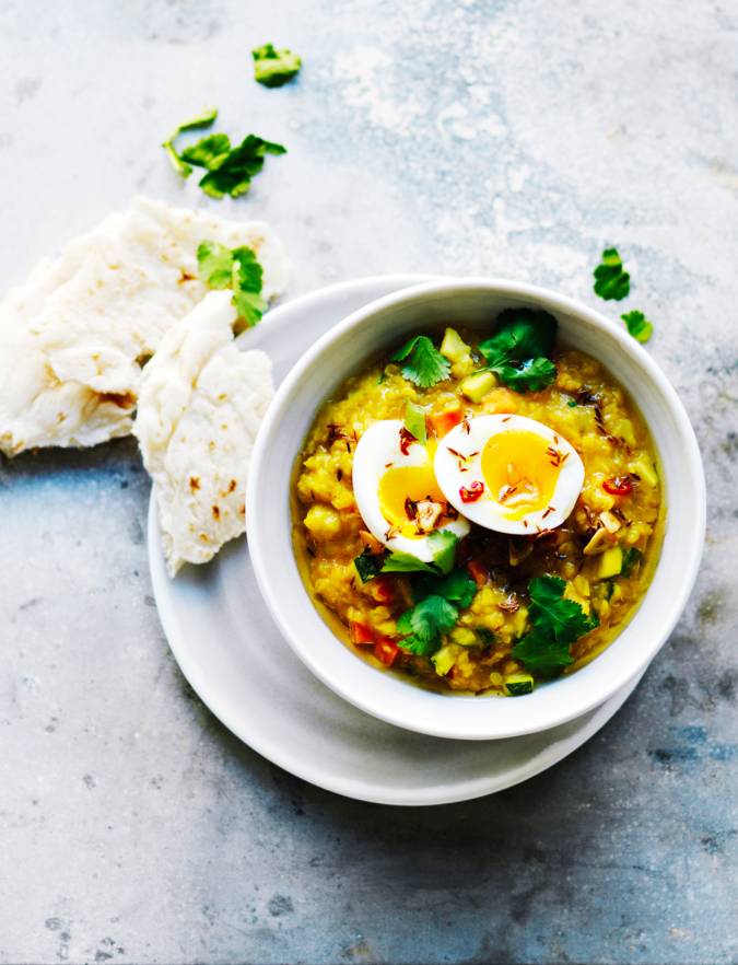 Golden Vegetable Dhal With Soft Boiled Eggs