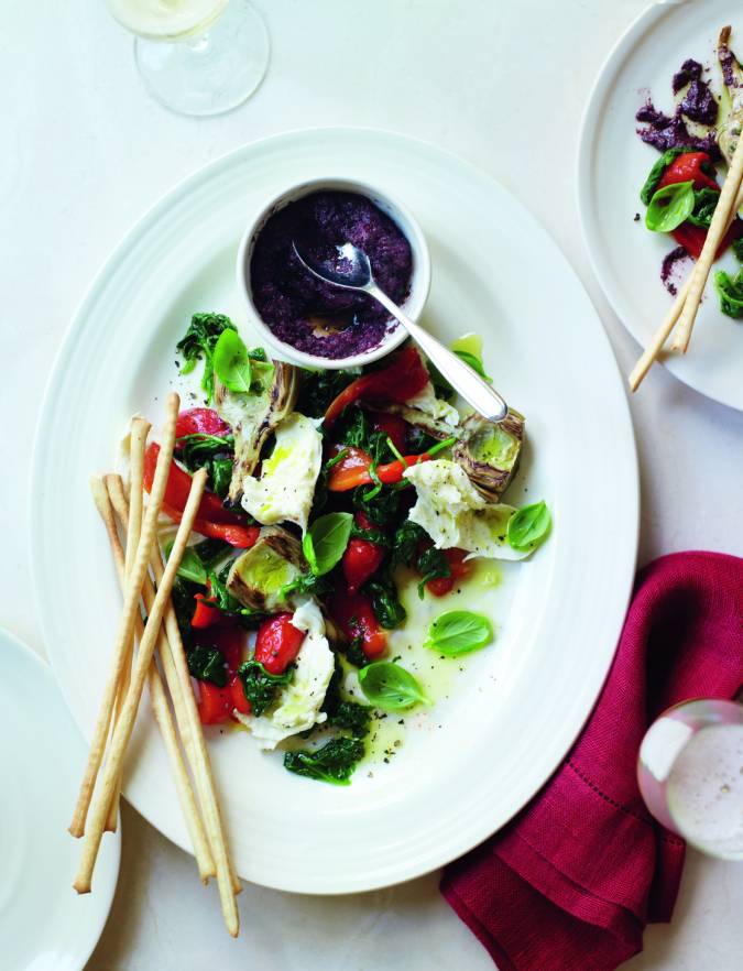 Recipe: Antipasti with black olive tapenade
