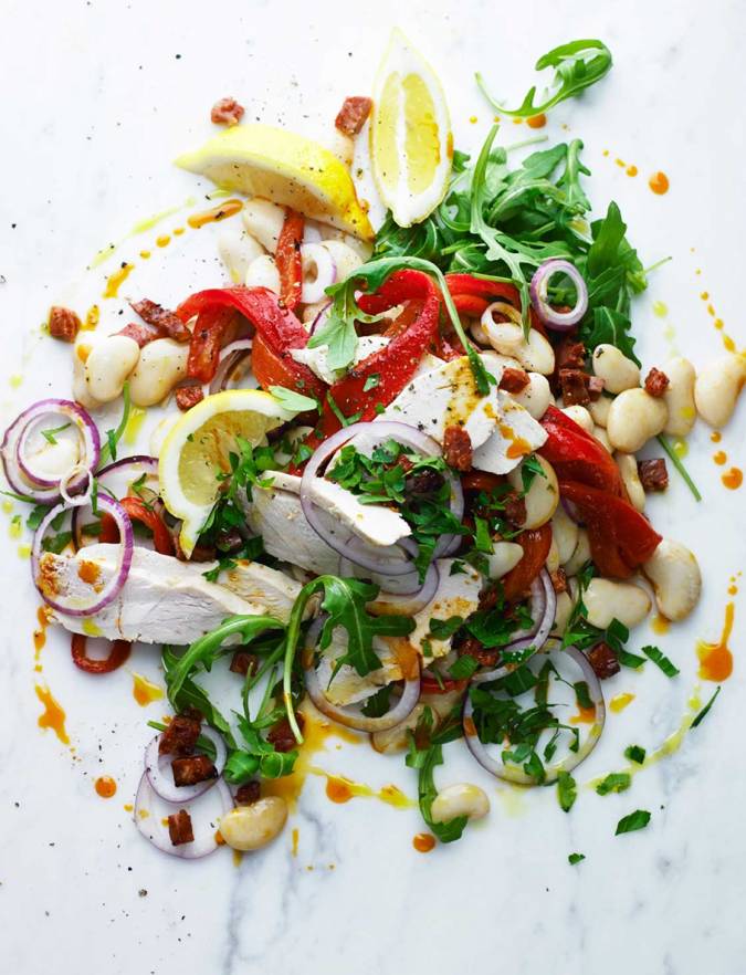 Recipe: Warm butter bean, chicken and chorizo salad