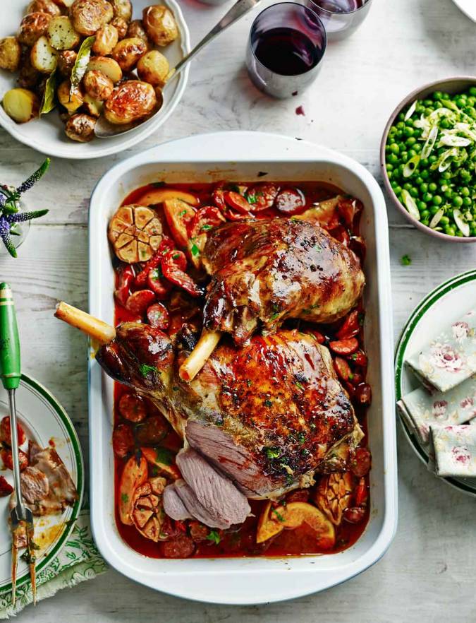 Recipe: Roast lamb with chorizo, orange and parsley and simple roasties