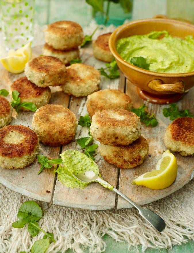 Recipe: Mini prawn cakes with watercress mayonnaise