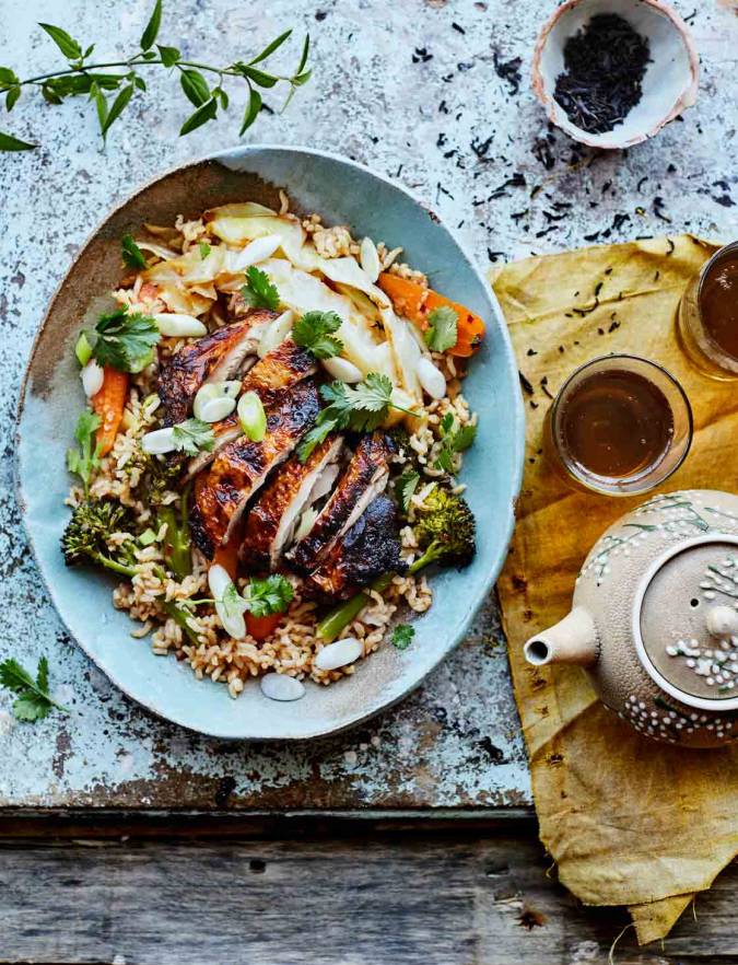 Recipe: Crispy tea-brined chicken with warm rice salad