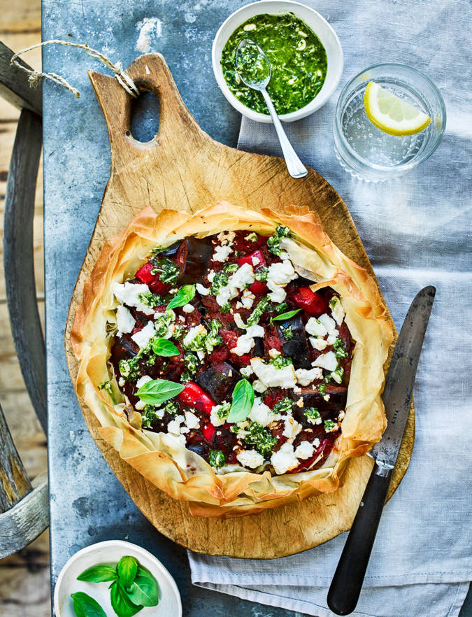 Recipe: Aubergine, feta and pesto pie