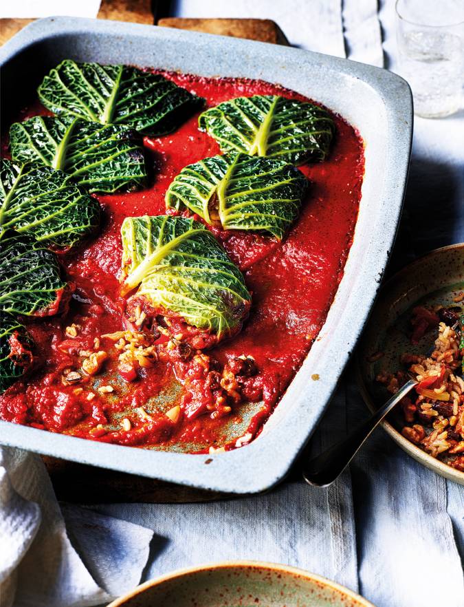 Recipe: Walnut and red pepper stuffed cabbage leaves