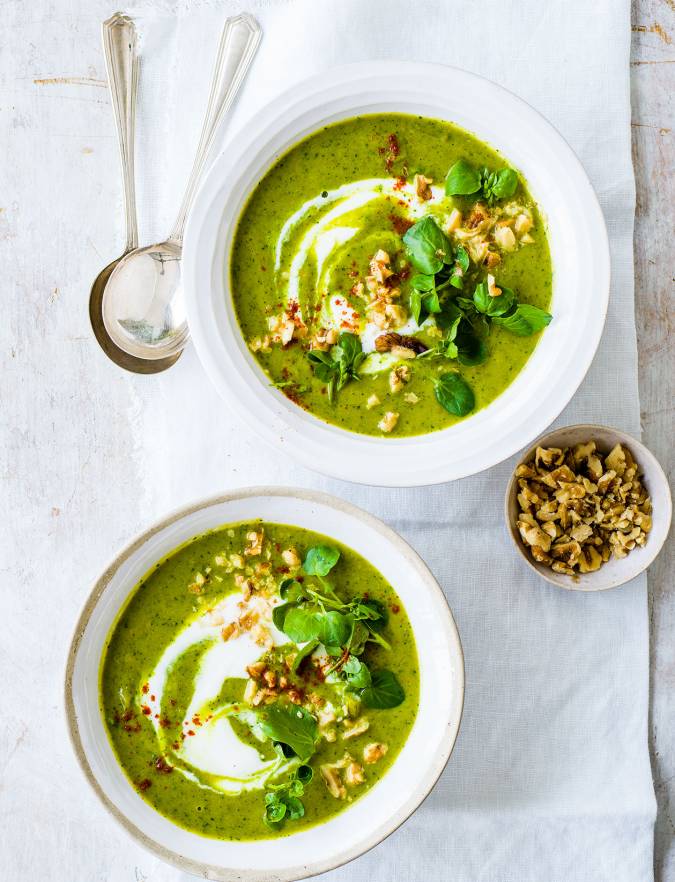 Recipe: Pea and turmeric soup with walnut crumbs