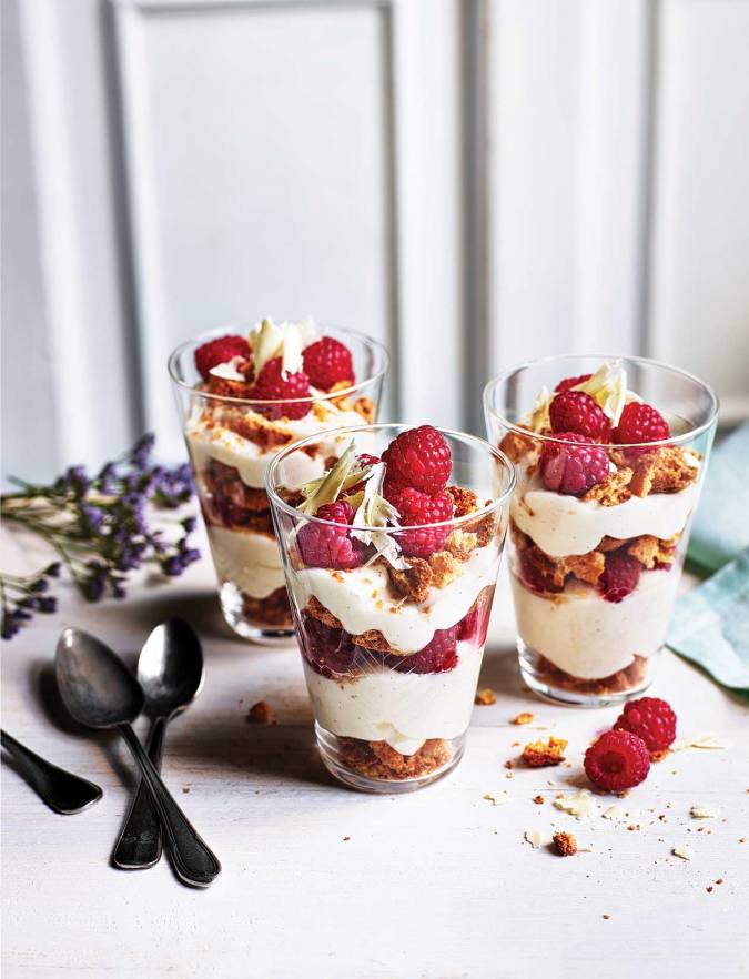 Recipe: White chocolate and raspberry amaretti cheesecake pots