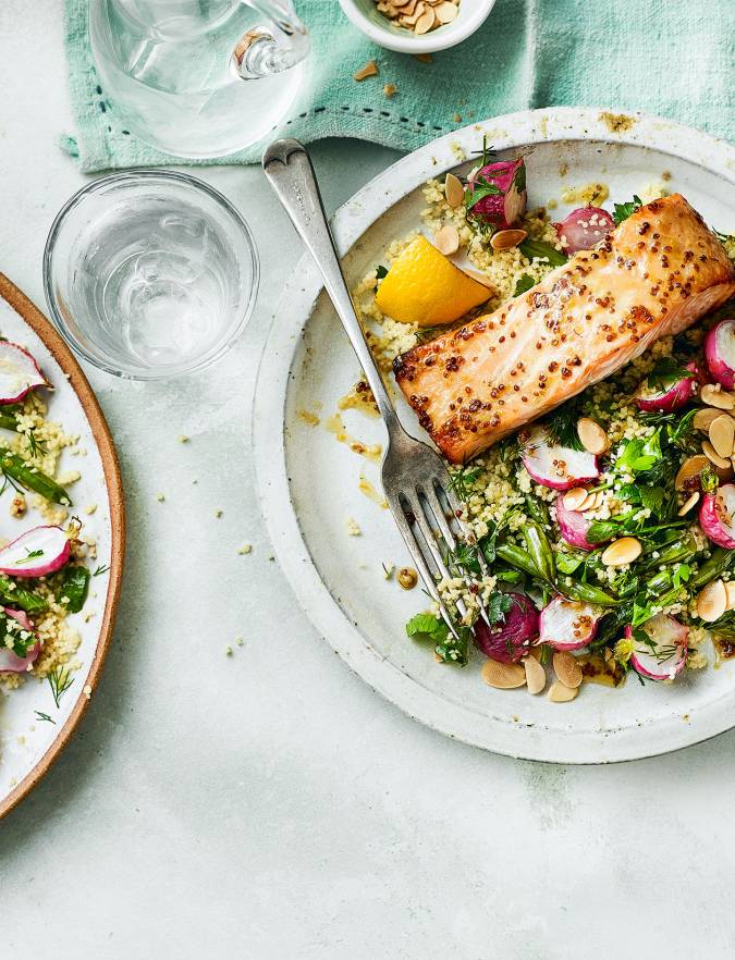 Recipe: Mustard honey salmon with veggie couscous