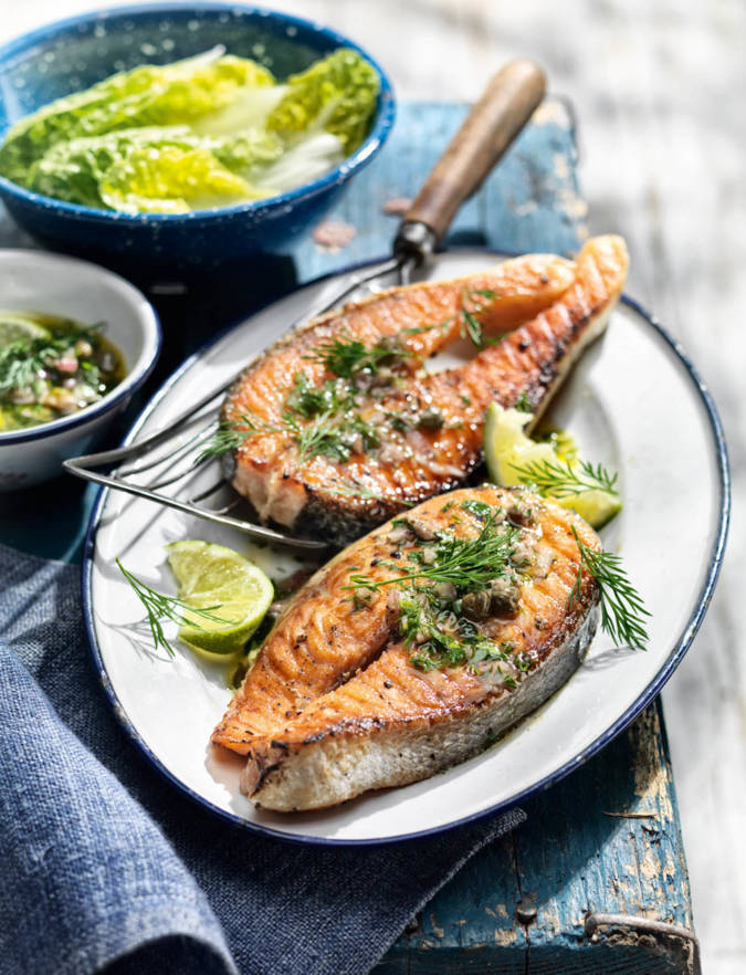 Recipe: Salmon steaks with caper and anchovy salsa