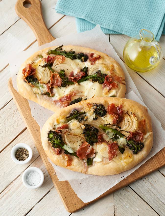 Recipe: Purple sprouting broccoli and Parma ham pizza