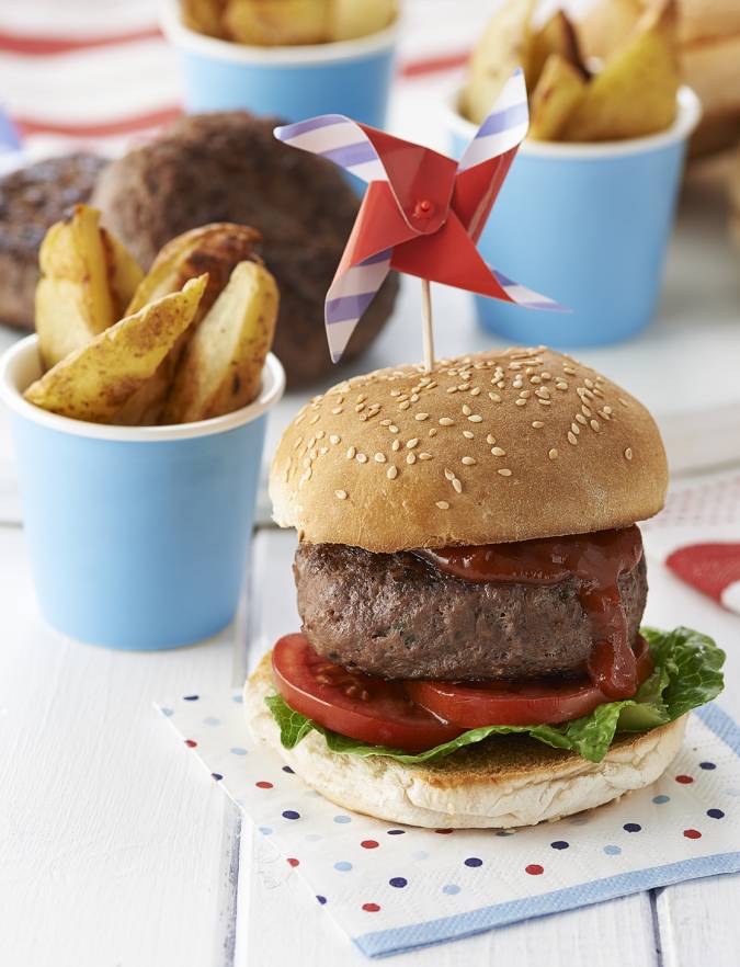 Recipe: Caramelised red onion burgers and potato wedges