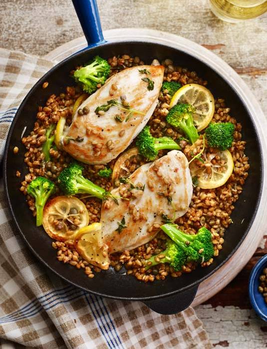 Recipe: Lemony chicken with broccoli and spelt