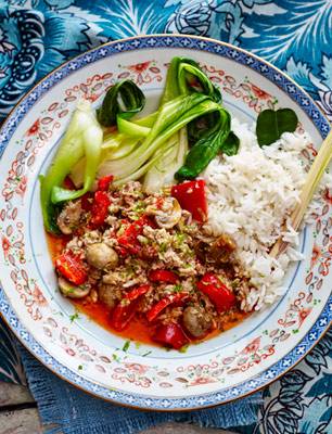 Recipe: Thai turkey mince with aromatic rice and wilted greens