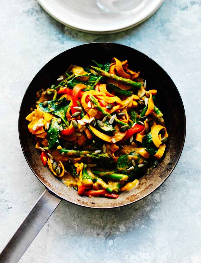 Recipe: Sweet potato tagliatelle with roasted red pepper cream sauce