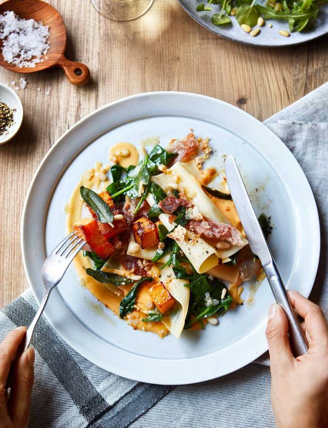 Recipe: Open lasagne with roasted squash, crispy prosciutto and amaretti
