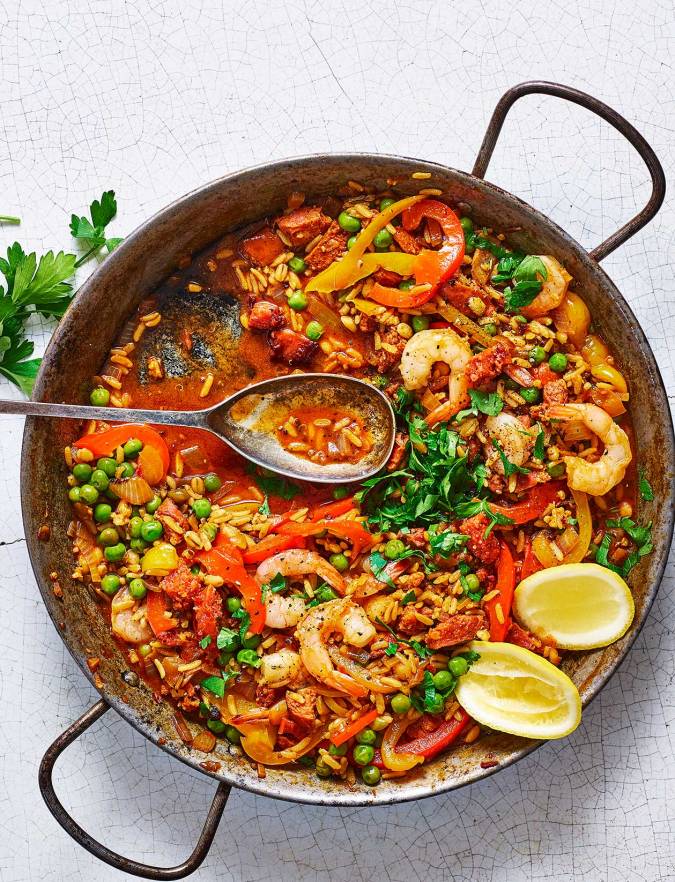Recipe: Smoky prawn and chorizo ‘paella’