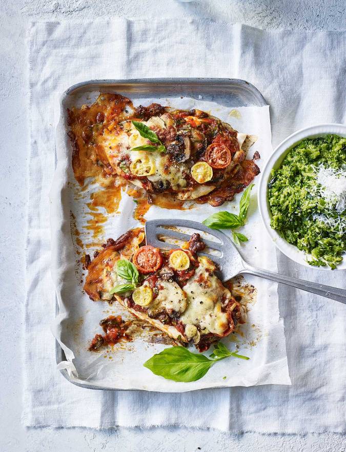 Recipe: Pizza-topped chicken with broccoli smash