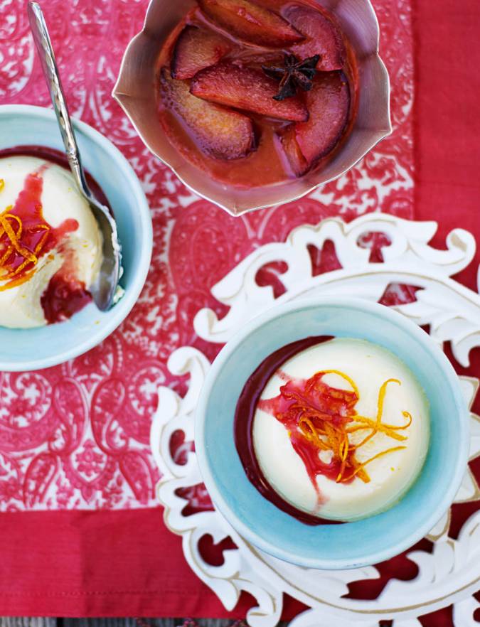 Recipe: Buttermilk panna cottas with roasted star anise plums