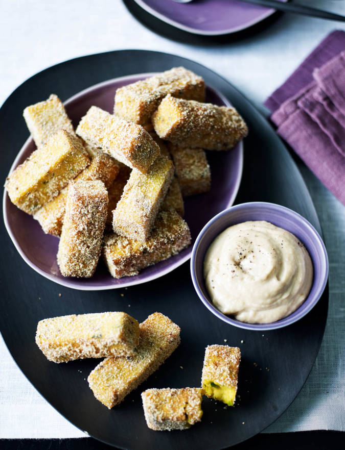 Recipe: Turmeric and chickpea chips with tahini lemon dip