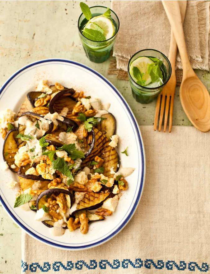 Recipe: Aubergine with Lancashire cheese, walnuts & yogurt