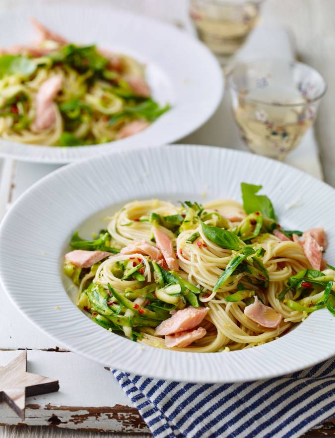 Recipe: Chilli courgette capelli with smoked trout