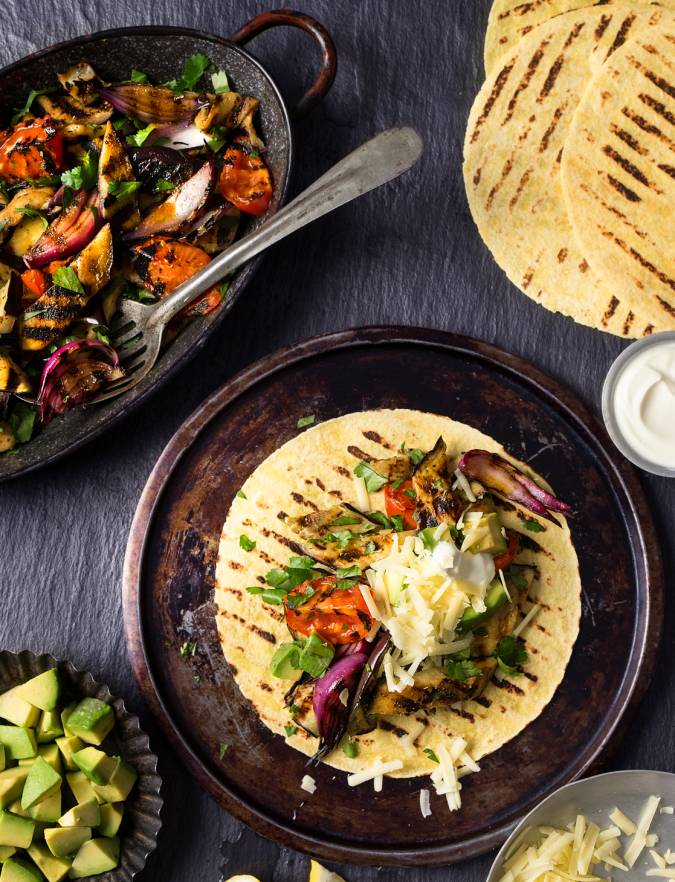 Recipe: Charred aubergine and tomato wraps