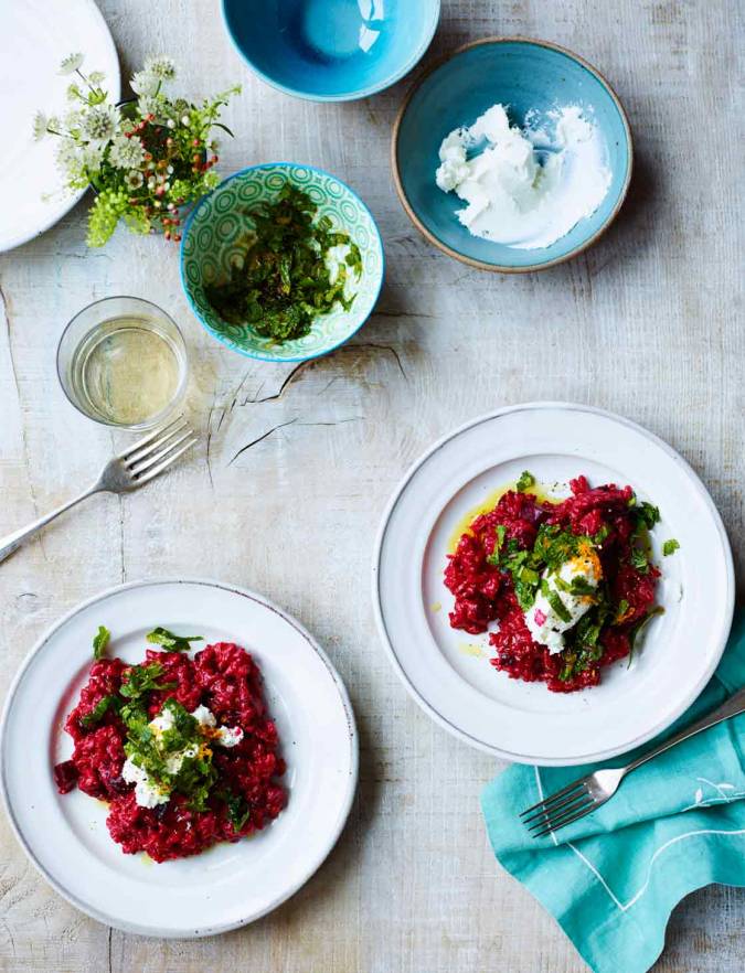 Recipe: Beetroot and goats' cheese risotto with mint gremolata