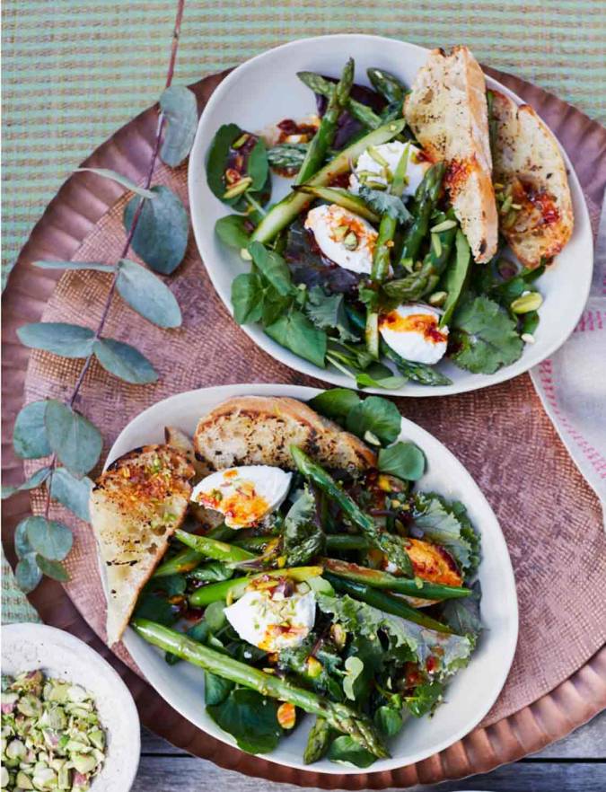 Recipe: Chargrilled asparagus, pistachio and ricotta salad