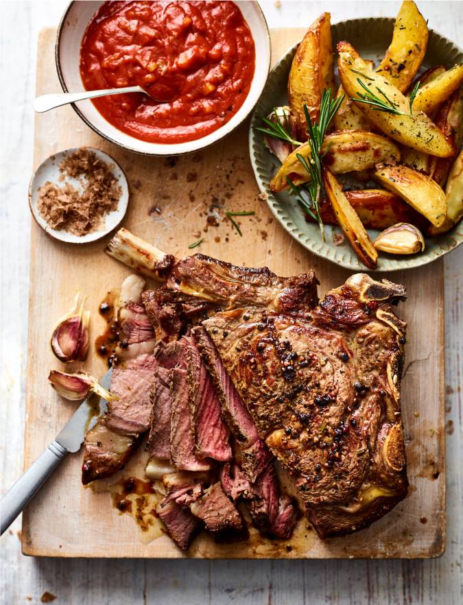 Recipe: Salt and pepper rib of beef with Bloody Mary sauce and roast potato wedges