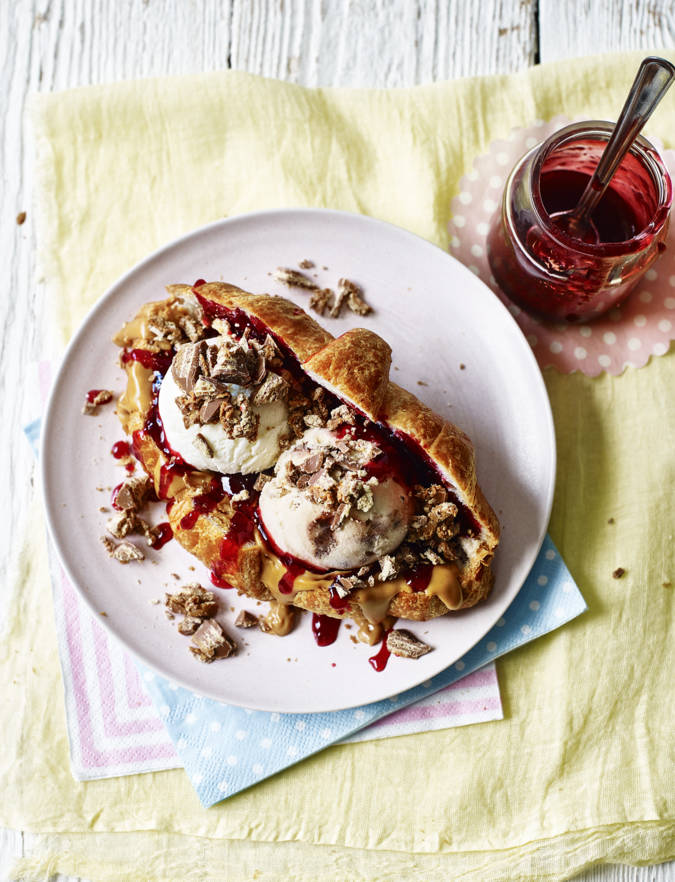Recipe: Peanut butter and jelly ice cream croissant sandwich