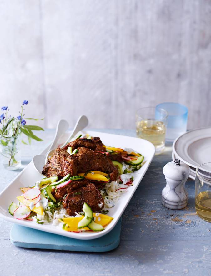 Indian-spiced lamb chops with mango and cucumber salad recipe ...